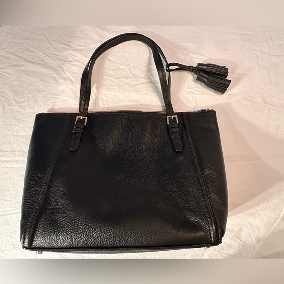 Kate Spade Large Tote Bag Classic Black Leather w/Tassle Accent - Picture 7 of 13